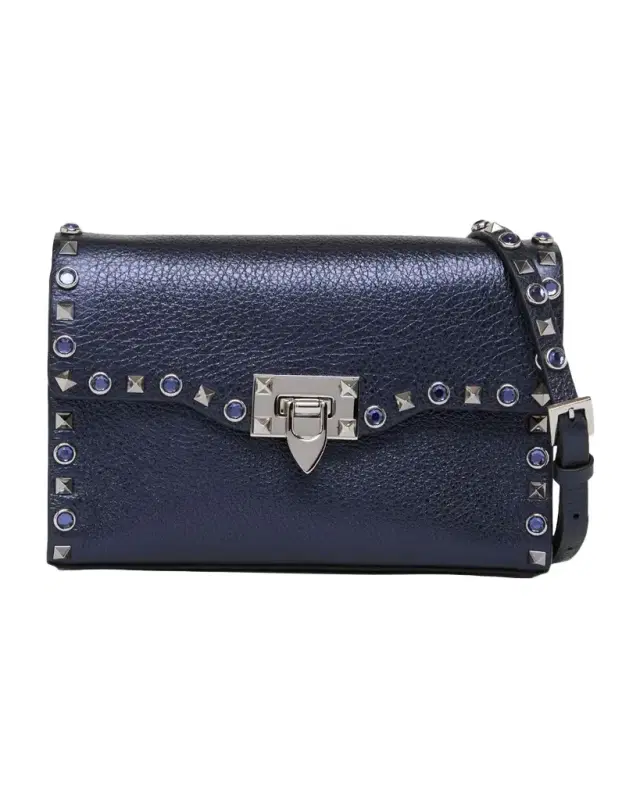 Valentino Garavani Small Rockstud & Rhinestone Metallic Leather Crossbody Bag