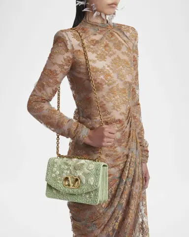 Valentino Garavani Beaded Floral-Embroidered Moire Shoulder Bag | Thumbnail 2 Valentino Garavani Beaded Floral-Embroidered Moire Shoulder Bag | Thumbnail 2
