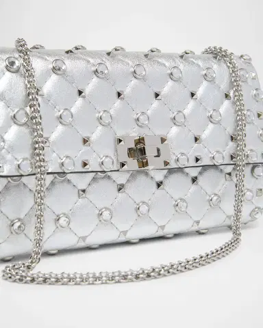 Valentino Garavani Quilted Metallic Leather Rockstud & Rhinestone Shoulder Bag | Thumbnail 6 Valentino Garavani Quilted Metallic Leather Rockstud & Rhinestone Shoulder Bag | Thumbnail 6