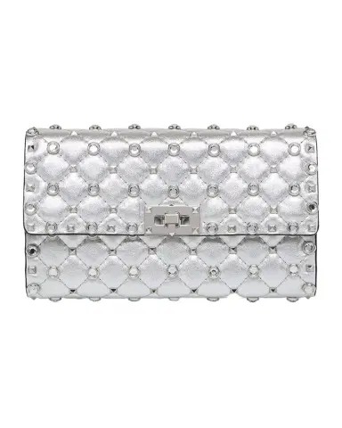 Valentino Garavani Quilted Metallic Leather Rockstud & Rhinestone Shoulder Bag | Thumbnail 1 Valentino Garavani Quilted Metallic Leather Rockstud & Rhinestone Shoulder Bag | Thumbnail 1