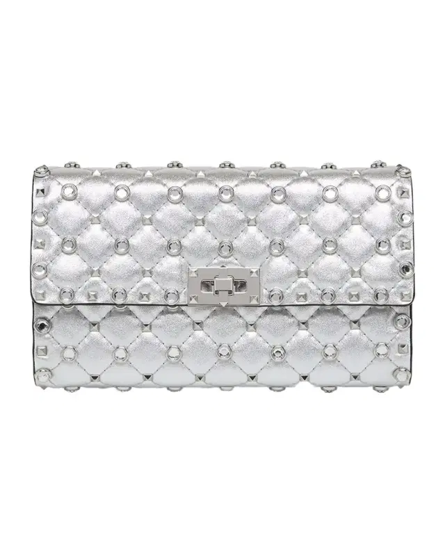 Valentino Garavani Quilted Metallic Leather Rockstud & Rhinestone Shoulder Bag