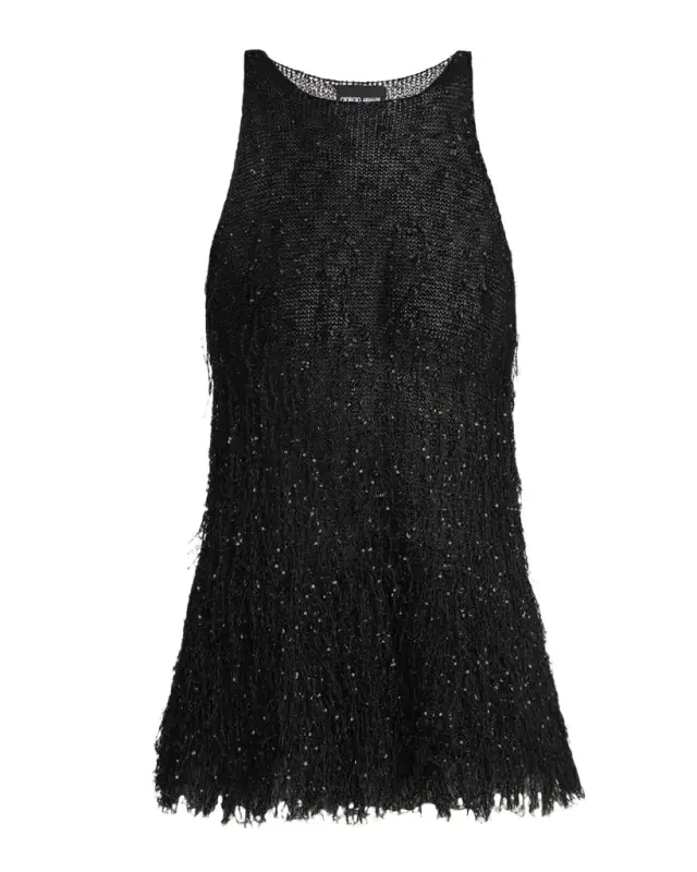 Giorgio Armani Sleeveless Beaded Fringe Knit Top