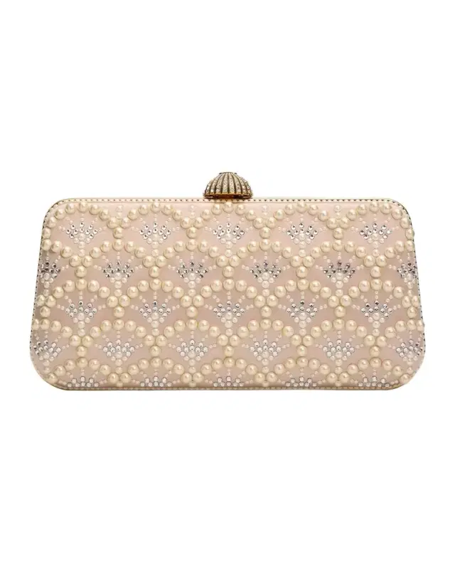 Valentino Garavani Carry Secrets Rhinestone & Pearly Stud Satin Clutch Bag