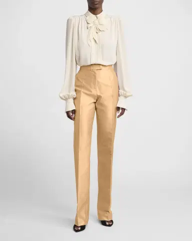 Valentino Garavani Shantung Silk Straight-Leg Pants | Thumbnail 2 Valentino Garavani Shantung Silk Straight-Leg Pants | Thumbnail 2
