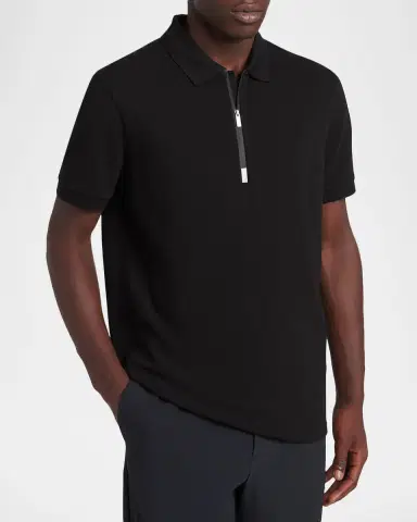 Moncler Men's Logo Cotton Piquet Half-Zip Polo Shirt | Thumbnail 4 Moncler Men's Logo Cotton Piquet Half-Zip Polo Shirt | Thumbnail 4