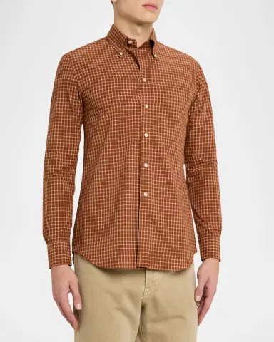 Salvatore Piccolo Men's Cotton Windowpane Plaid Sport Shirt | Thumbnail 4 Salvatore Piccolo Men's Cotton Windowpane Plaid Sport Shirt | Thumbnail 4