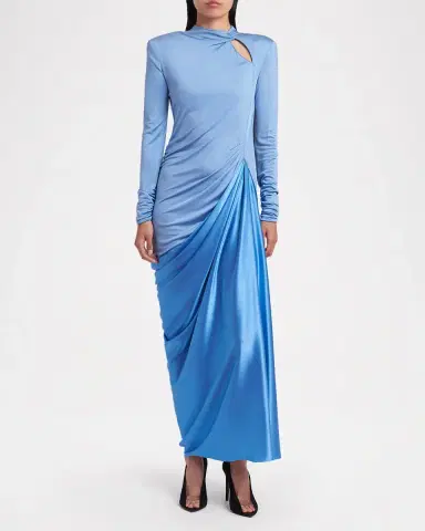 Valentino Garavani Long-Sleeve Draped Satin Maxi Dress | Thumbnail 2 Valentino Garavani Long-Sleeve Draped Satin Maxi Dress | Thumbnail 2