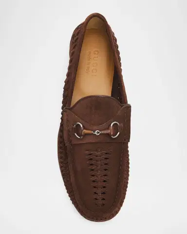 Gucci Men's Horsebit 1953 Woven Suede Bit Loafers | Thumbnail 4 Gucci Men's Horsebit 1953 Woven Suede Bit Loafers | Thumbnail 4