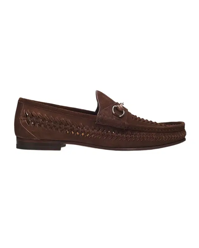 Gucci Men 's Horsebit 1953 Woven Suede Bit Loafers