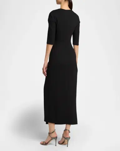 Giorgio Armani Elbow-Sleeve Draped Crepe Slit Midi Dress | Thumbnail 3 Giorgio Armani Elbow-Sleeve Draped Crepe Slit Midi Dress | Thumbnail 3