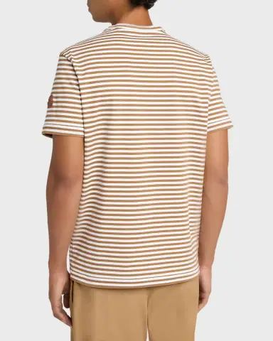 Moncler Men's Stripe Leather-Trim Pocket T-Shirt | Thumbnail 3 Moncler Men's Stripe Leather-Trim Pocket T-Shirt | Thumbnail 3