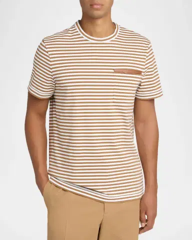 Moncler Men's Stripe Leather-Trim Pocket T-Shirt | Thumbnail 4 Moncler Men's Stripe Leather-Trim Pocket T-Shirt | Thumbnail 4