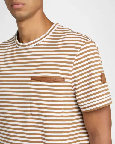 Moncler Men's Stripe Leather-Trim Pocket T-Shirt | Thumbnail 5 Moncler Men's Stripe Leather-Trim Pocket T-Shirt | Thumbnail 5