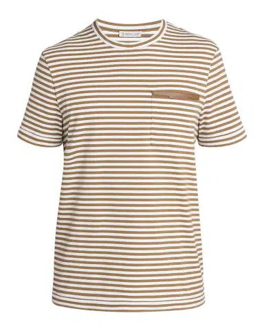 Moncler Men's Stripe Leather-Trim Pocket T-Shirt | Thumbnail 1 Moncler Men's Stripe Leather-Trim Pocket T-Shirt | Thumbnail 1