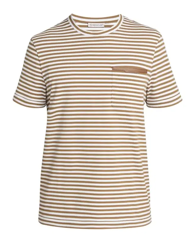 Moncler Men 's Stripe Leather-Trim Pocket T-Shirt