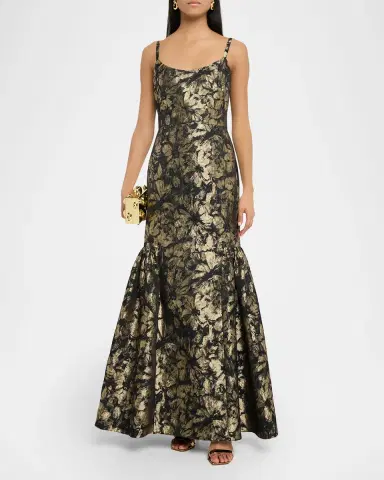 Aidan Mattox Sleeveless Floral Jacquard Mermaid Gown | Thumbnail 2 Aidan Mattox Sleeveless Floral Jacquard Mermaid Gown | Thumbnail 2