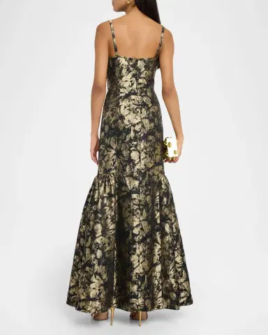 Aidan Mattox Sleeveless Floral Jacquard Mermaid Gown | Thumbnail 3 Aidan Mattox Sleeveless Floral Jacquard Mermaid Gown | Thumbnail 3
