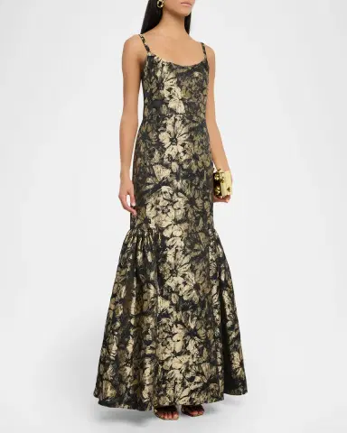 Aidan Mattox Sleeveless Floral Jacquard Mermaid Gown | Thumbnail 4 Aidan Mattox Sleeveless Floral Jacquard Mermaid Gown | Thumbnail 4