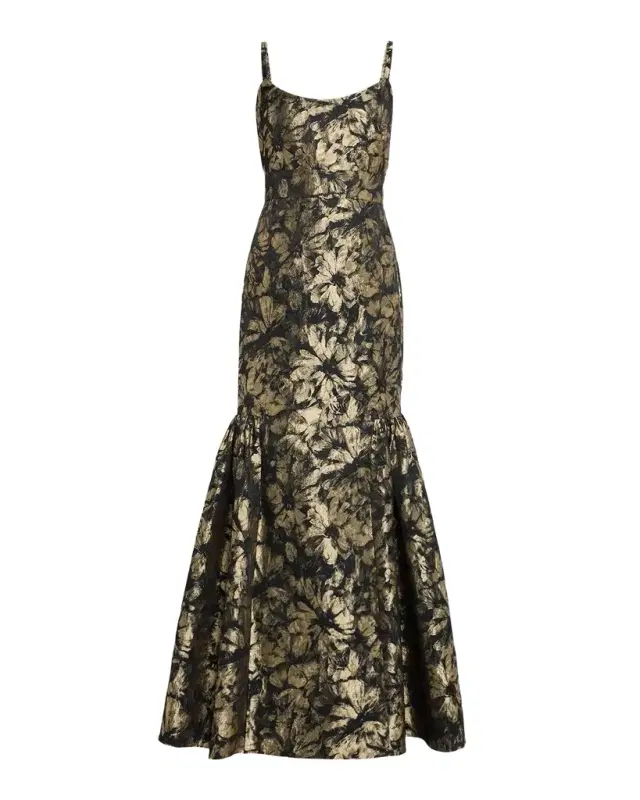Aidan Mattox Sleeveless Floral Jacquard Mermaid Gown