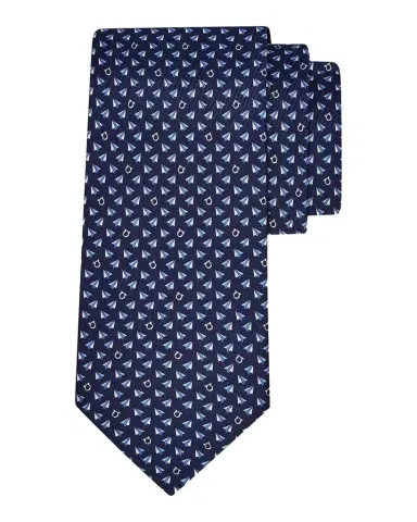 Ferragamo Men's Bussola Paper Airplane Gancio Silk Tie | Thumbnail 1 Ferragamo Men's Bussola Paper Airplane Gancio Silk Tie | Thumbnail 1