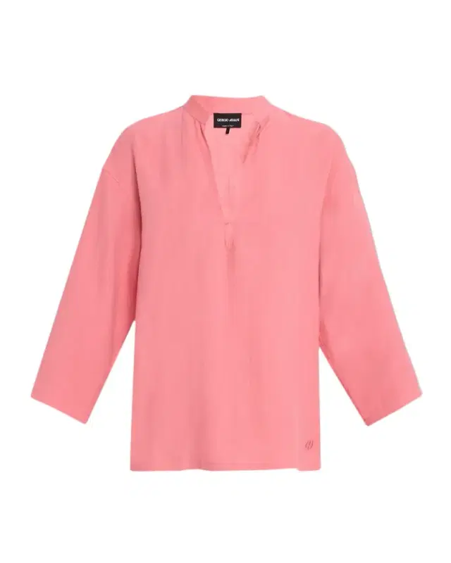 Giorgio Armani V-Neck Hemp Relaxed Long-Sleeve Shirt