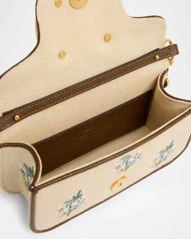 Valentino Garavani Small Floral-Embroidered Woven Flax Shoulder Bag | Thumbnail 4 Valentino Garavani Small Floral-Embroidered Woven Flax Shoulder Bag | Thumbnail 4