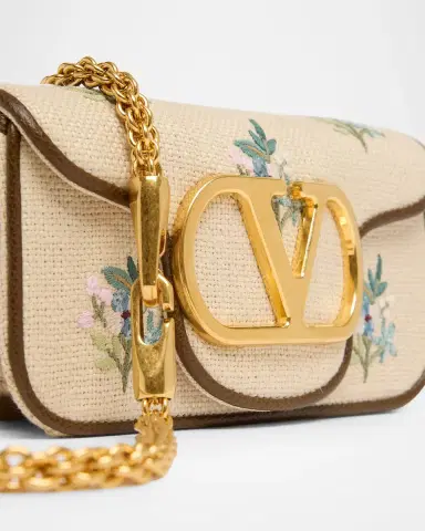 Valentino Garavani Small Floral-Embroidered Woven Flax Shoulder Bag | Thumbnail 6 Valentino Garavani Small Floral-Embroidered Woven Flax Shoulder Bag | Thumbnail 6
