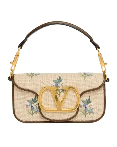 Valentino Garavani Small Floral-Embroidered Woven Flax Shoulder Bag | Thumbnail 1 Valentino Garavani Small Floral-Embroidered Woven Flax Shoulder Bag | Thumbnail 1