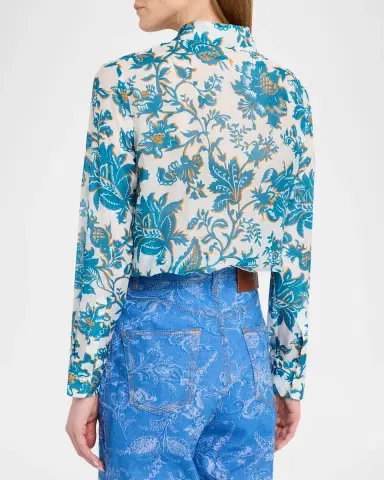 Etro Floral Cotton Silk Button-Front Shirt | Thumbnail 3