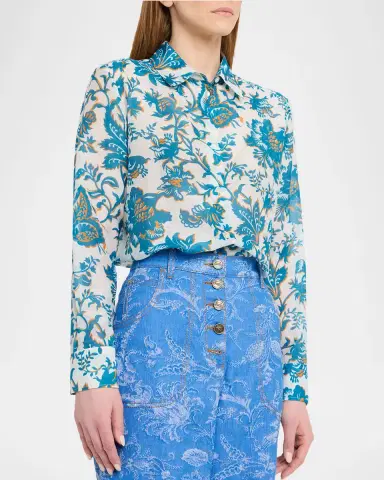 Etro Floral Cotton Silk Button-Front Shirt | Thumbnail 4