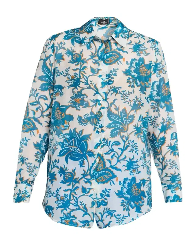 Floral Cotton Silk Button-Front Shirt