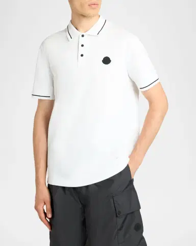 Moncler Men's Logo Patch Cotton Pique Polo Shirt | Thumbnail 4 Moncler Men's Logo Patch Cotton Pique Polo Shirt | Thumbnail 4
