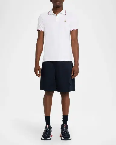 Moncler Men's Stripe-Trim Cotton Polo Shirt | Thumbnail 2