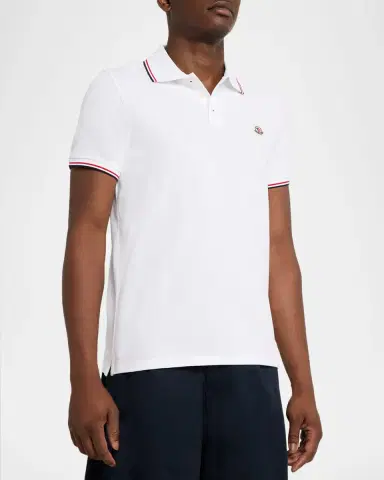 Moncler Men's Stripe-Trim Cotton Polo Shirt | Thumbnail 4