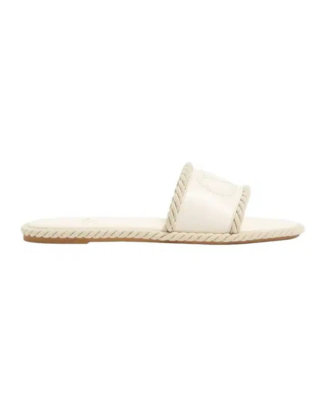 Valentino Garavani 5mm VLogo Leather Flat Slide Sandals
