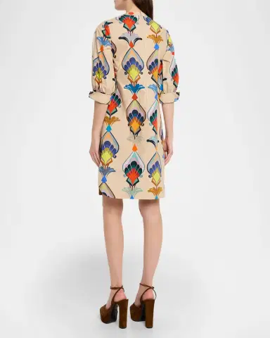 Maison Common Abstract-Print Cotton Poplin 3/4-Sleeve Dress | Thumbnail 3 Maison Common Abstract-Print Cotton Poplin 3/4-Sleeve Dress | Thumbnail 3