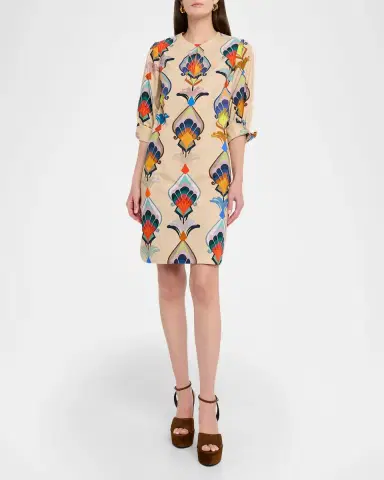 Maison Common Abstract-Print Cotton Poplin 3/4-Sleeve Dress | Thumbnail 4 Maison Common Abstract-Print Cotton Poplin 3/4-Sleeve Dress | Thumbnail 4