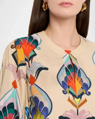 Maison Common Abstract-Print Cotton Poplin 3/4-Sleeve Dress | Thumbnail 5 Maison Common Abstract-Print Cotton Poplin 3/4-Sleeve Dress | Thumbnail 5