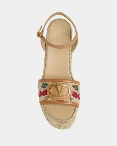 Valentino Garavani VLogo Cherry Jacquard Raffia-Wedge Espadrilles | Thumbnail 4 Valentino Garavani VLogo Cherry Jacquard Raffia-Wedge Espadrilles | Thumbnail 4