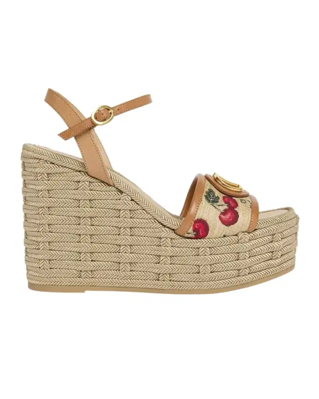 VLogo Cherry Jacquard Raffia-Wedge Espadrilles