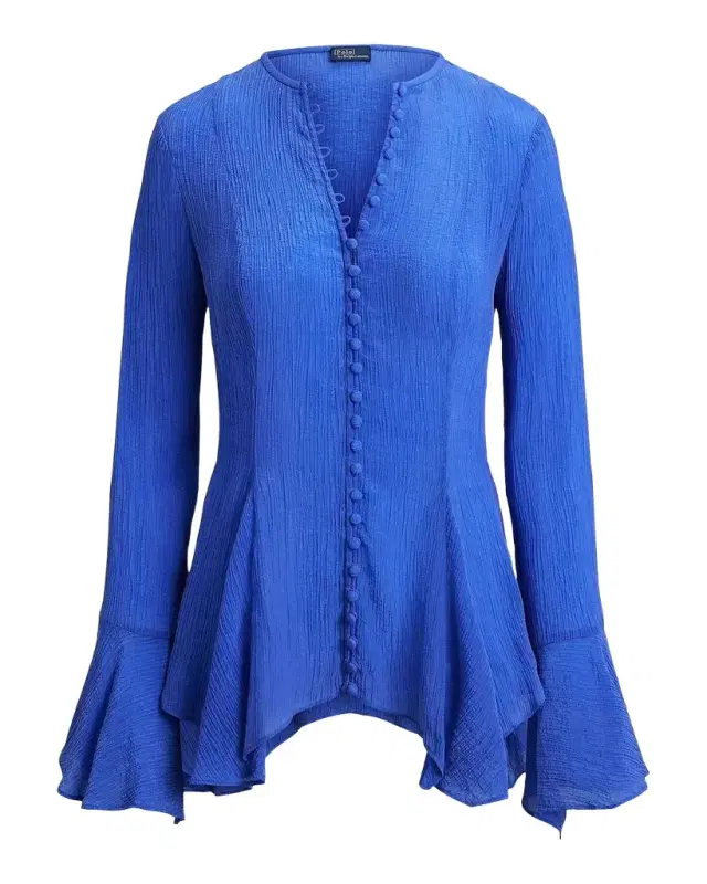 Crinkled Button-Front Top