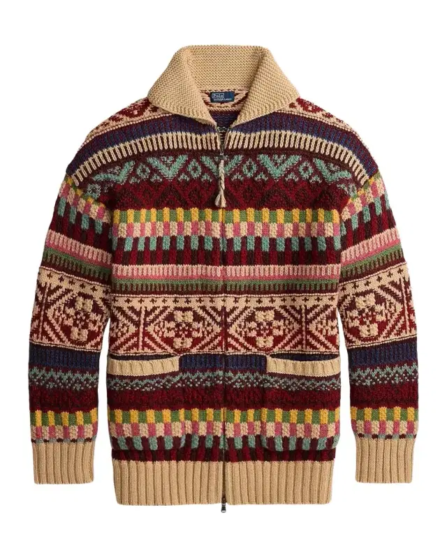 Geometric Shawl-Collar Zip Cardigan