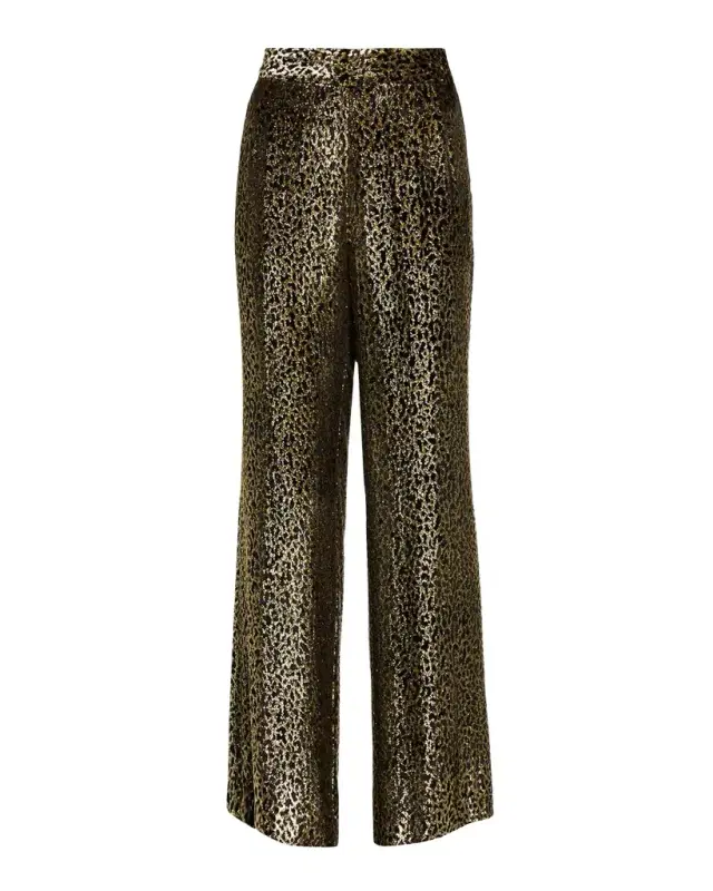 Libertine Vreeland Leopard Velvet Straight-Leg Trousers
