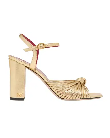 Valentino Garavani 90mm VLogo Anne Metallic Leather Block-Heel Sandals | Thumbnail 1 Valentino Garavani 90mm VLogo Anne Metallic Leather Block-Heel Sandals | Thumbnail 1