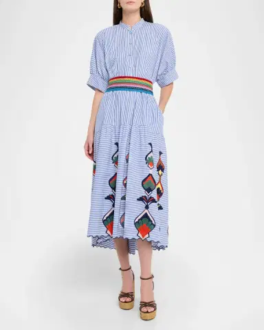 Maison Common Striped Cotton Embroidered Midi Shirtdress | Thumbnail 2