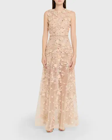 Bronx and Banco Arielle Floral Embroidered Sleeveless Gown | Thumbnail 2