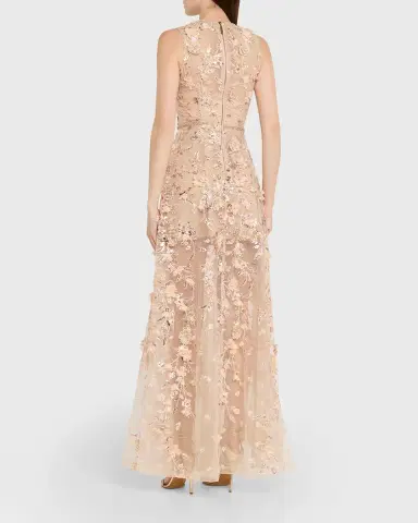 Bronx and Banco Arielle Floral Embroidered Sleeveless Gown | Thumbnail 3