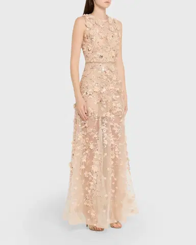 Bronx and Banco Arielle Floral Embroidered Sleeveless Gown | Thumbnail 4