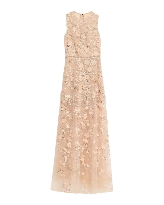 Bronx Banco Arielle Floral Embroidered Sleeveless Gown