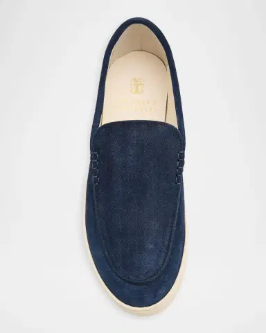 Brunello Cucinelli Men's Chevron Suede Slip-On Sneakers | Thumbnail 4